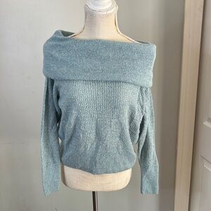 KNITSS Blue Off-the-Shoulder Sweater Ribbed Knit